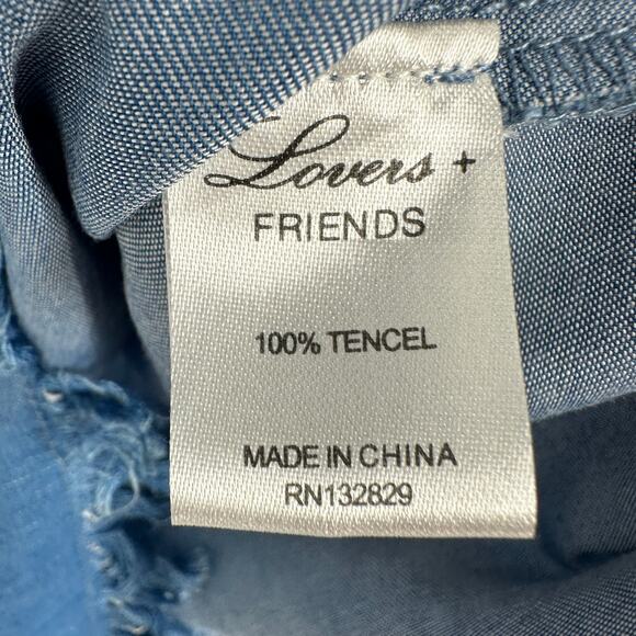 Lovers + Friends Denim Raw Hem Lace Up Dress Tencel Blue Womens Small - Picture 4 of 9